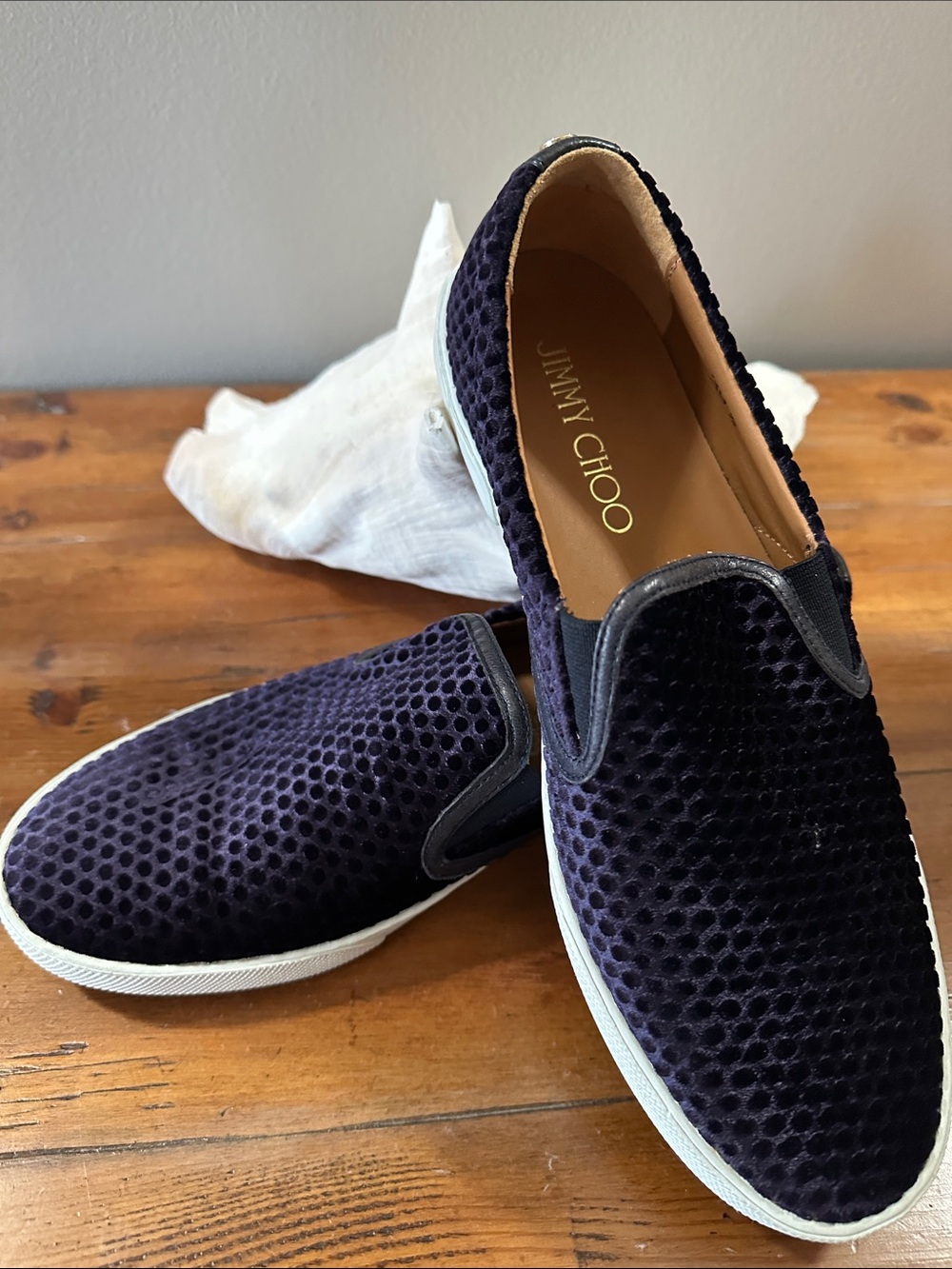 Jimmy Choo Women's Dark Navy Velvet Slip-On Loafers